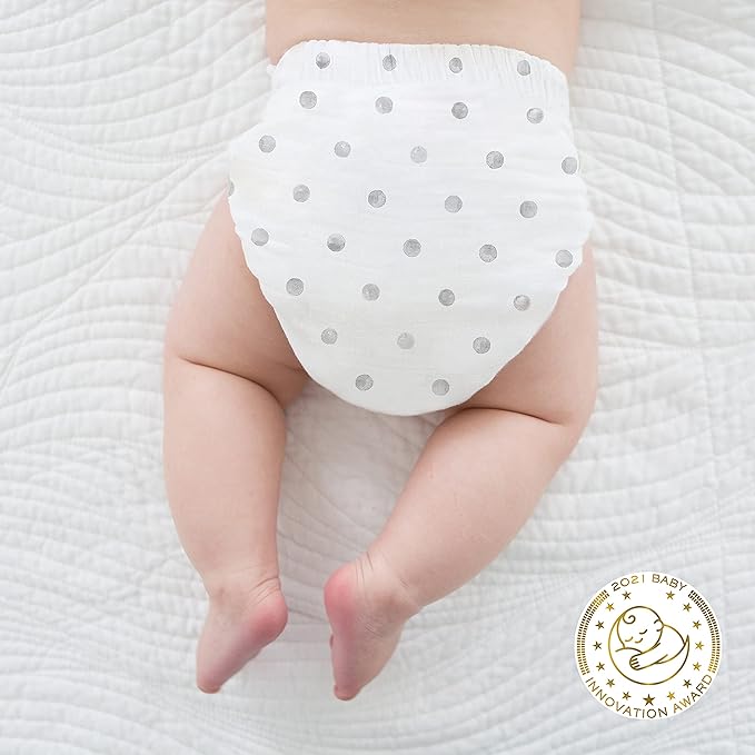 Amazing Baby Hybrid Cloth Diaper Cover with Pocket-Sling, Med, Sz 3 (12-25 lbs), Use with Boosties Inserts, Gray Watercolor Dots, SmartNappy Set Includes Muslin Cover + Tri-fold Insert + Booster Pad