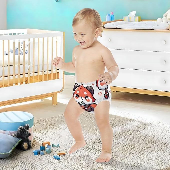 Toddler Training Pants, Cute Red Panda with Bubble Tea Cartoon Cotton Potty Training Underwear for Baby Boy Girl 3-Pack