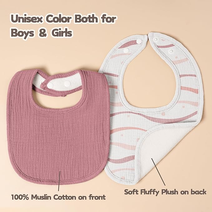 Susurration Muslin Baby Drool Bibs 6Pack Soft Square Adjustable Baby Bandana Bibs for Unisex Girls & Boys