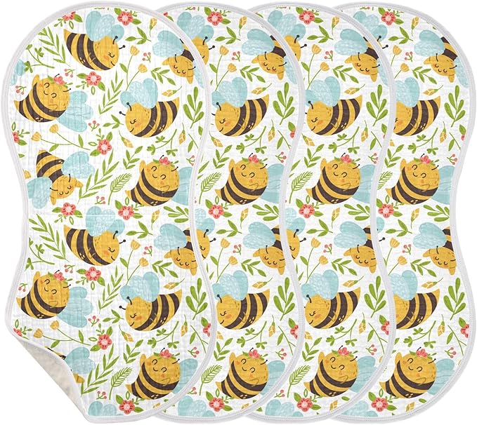 vvfelixl Baby Burp Cloths Honey Bee Cute Bumble Bee Baby Newborn Cotton Burping Cloths Set Baby Washcloths 4 Pack