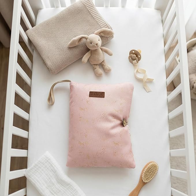 HAMUR Baby Diaper Bag Organizer – Compact & Foldable Stroller Pouch for Newborn Essentials | Travel-Friendly | Fits Boys & Girls (Solid Pink)
