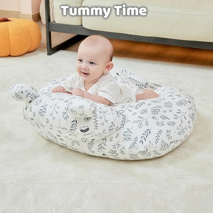 lasoftan Nursing Pillow for Breastfeeding, Breast Feeding Pillow for Mom Support, Adjustable Waist Strap and Removable Cotton Cover, Leaves