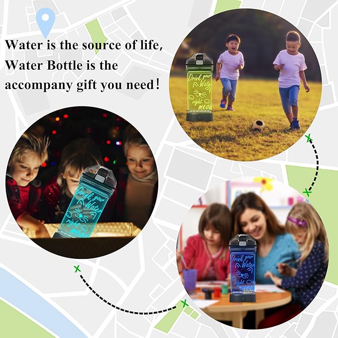 Attivolife Cute Cat Water Bottle with 3D Illusion Glowing LED Light, Travel Drinking Cup 7 Color Changing 14 OZ Tritan BPA Free, Creative Gift for Kid Boy Girl School Holiday Camping Picnic