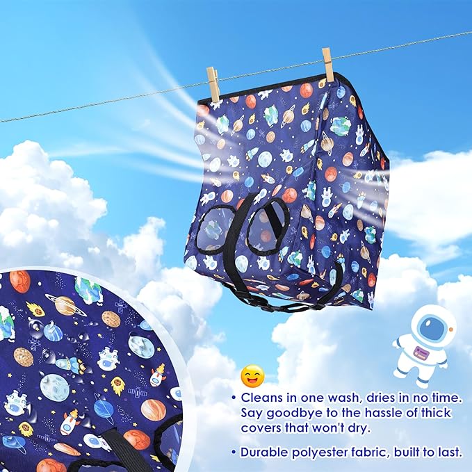 High Chair Cover, Baby High Chair Cover for Restaurants, Waterproof Portable Highchair Covers with 3-Point Harness for Eating, Travel, Home, Machine Washable, Fits Wooden Chairs (Blue)