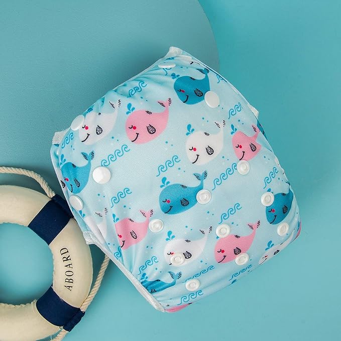 Babygoal Baby Girl and Boy Swim Diapers, Reusable Adjustable Washable One Size Fits 0-8M Baby Gifts and Swimming Lessons 3 Pack 3SD08