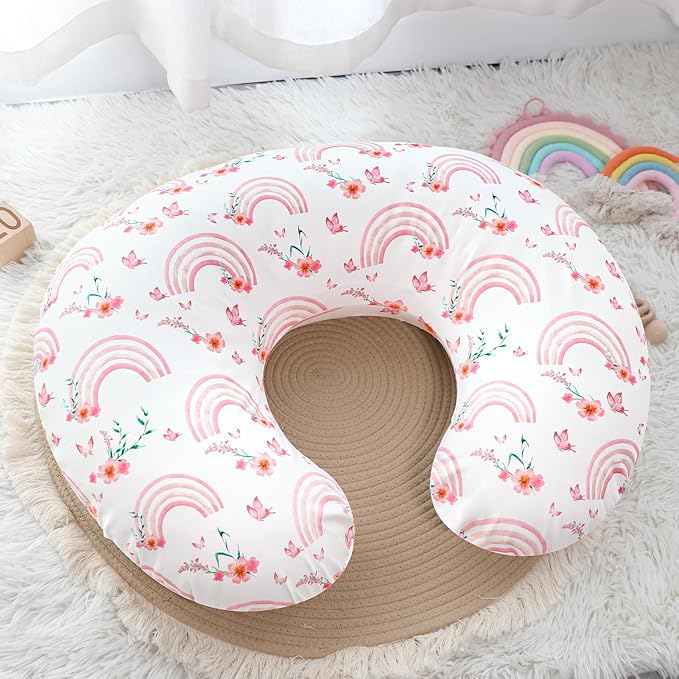 Hooyax Baby Waterproof Nursing Pillow Cover, Stretchy Nursing Covers for Breastfeeding Pillows, Adorable Infant Feeding Pillow Slipcover for Baby Boy and Girls (Rainbow)