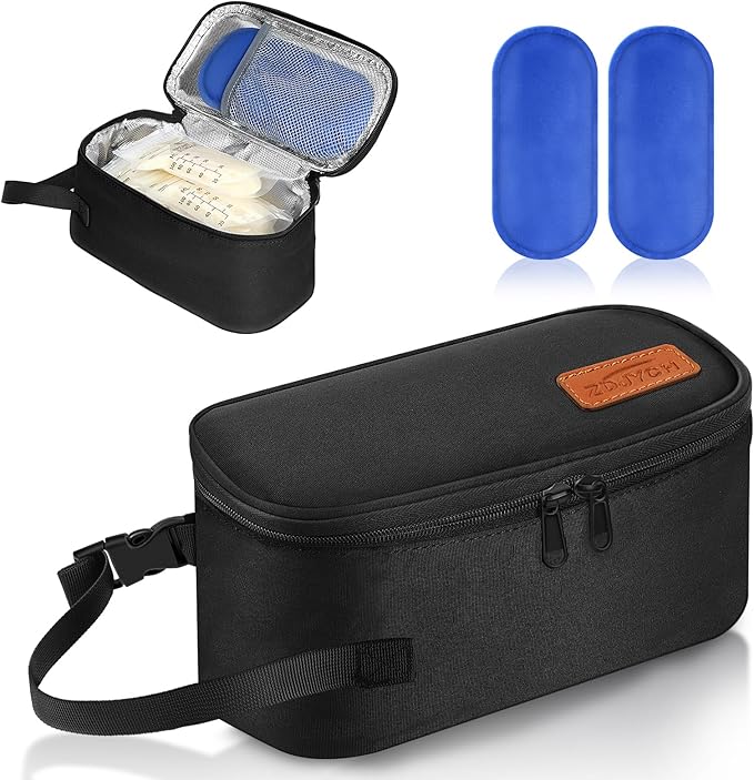 Breast Milk Cooler Travel Bag with Ice Packs - Small Portable Insulated Bag for Frozen Breastmilk - TSA Approved, Fits 5-7 Narrow Storage Bags (3-5oz), Fits Inside Diaper Bag