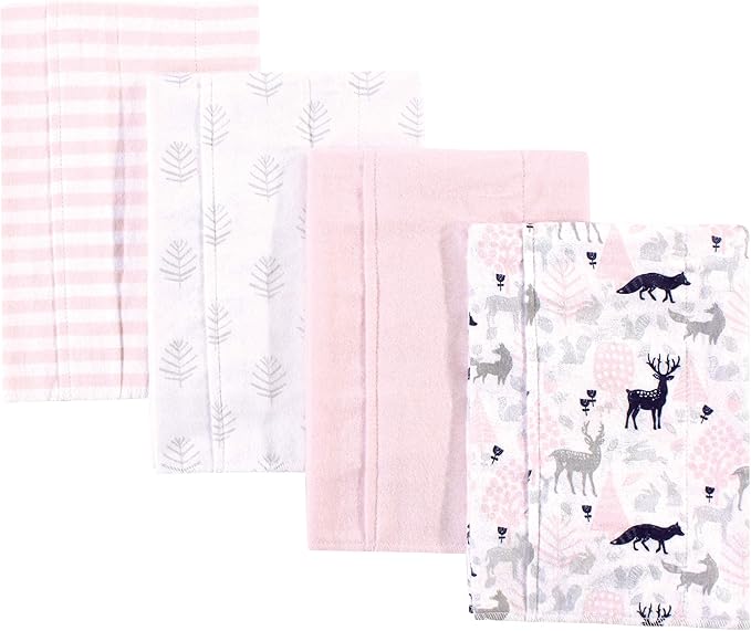 Hudson Baby Cotton Poly Flannel Burp Cloths Multipack, Linocut Woodland Girl 8-Pack, One Size