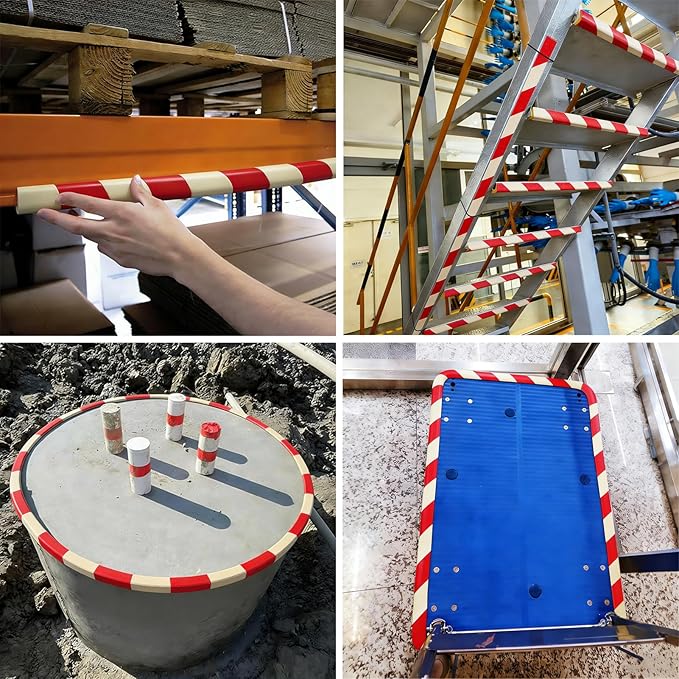 Wall Edge Corner Guards, 196.9in/5m Red White Safety Bumpers, Self-Adhesive Foam Protector Padding, Warehouse Racks, Shelves, Garage & Equipment Protection (1, Red+White, 196.5in/5m)