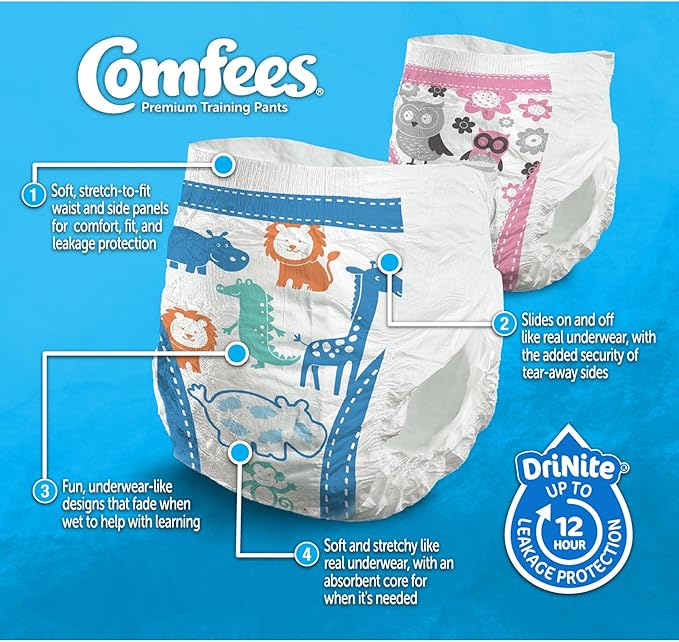 Comfees Girls Toddler Pull On Training Pants with Tear Away Seams Size 2T to 3T Disposable Moderate Absorbency, 156 Count