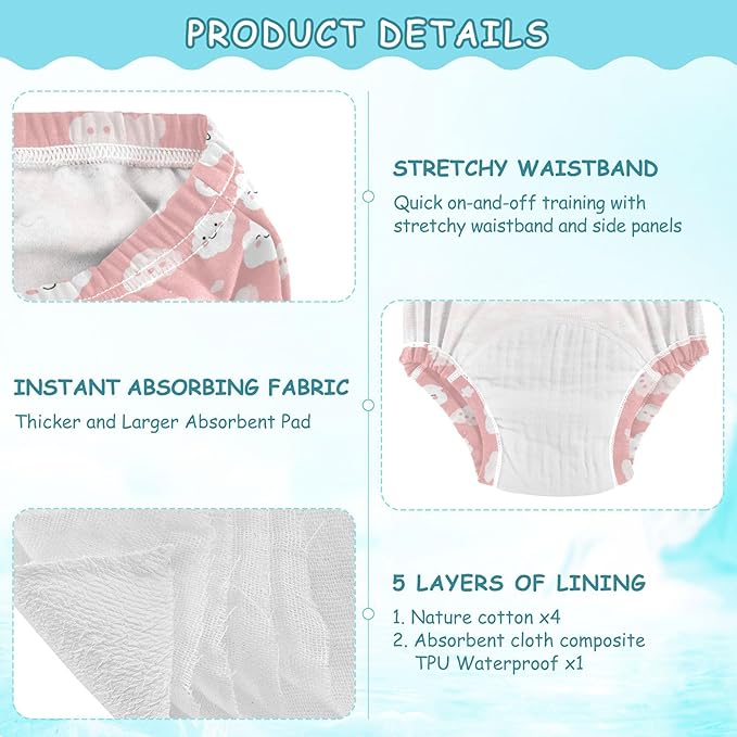 Baby Toilet Training Pants Soft Cotton Underwear Briefs for 4T Cute Clouds