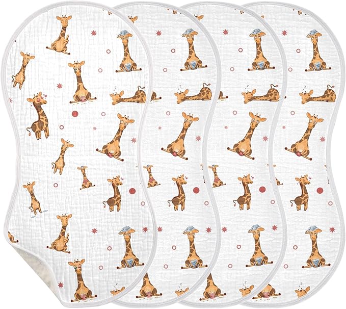 vvfelixl Baby Burp Cloths Funny Giraffe Emotions Baby Newborn Cotton Burping Cloths Set Baby Washcloths 4 Pack White