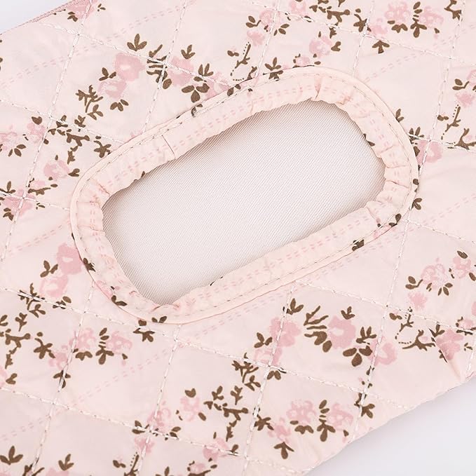 Quilted Baby Wipe Holder, Canvas Floral Quilted Pouch with Hanging Strap, Portable Diaper Wipe Holder for Travel Stroller-Long Branch Pollen