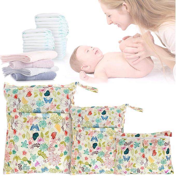 Damero 3pcs Pack Wet Dry Bag for Cloth Diapers Daycare Organizer Bag, Jungle