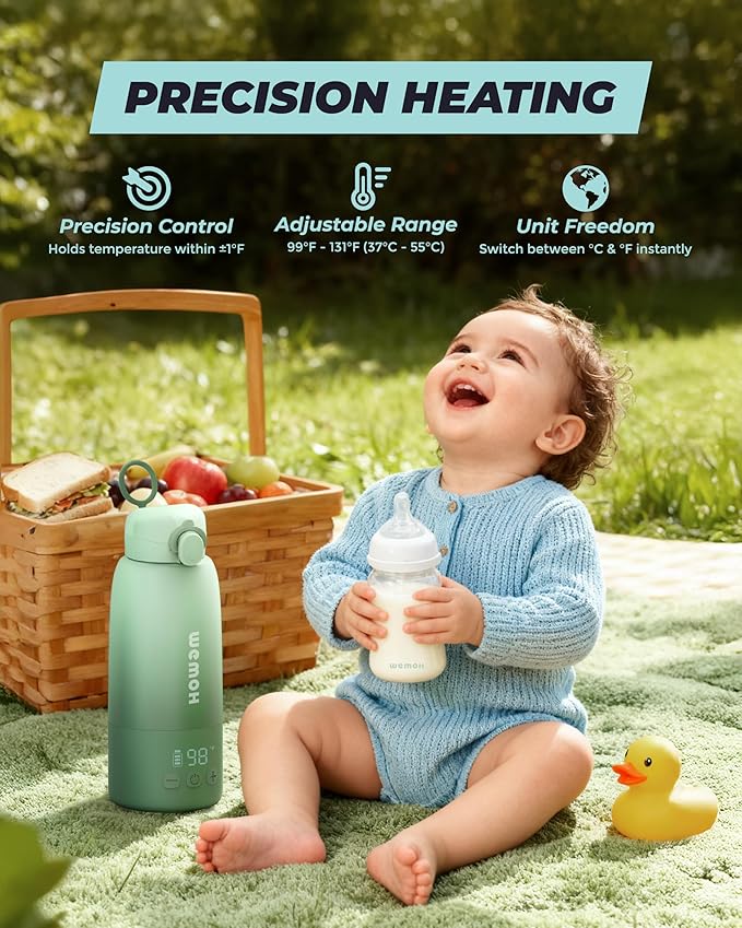 Upgraded Portable Milk Warmer with Self-Clean Function, 110W Fast Heating for Breast Milk & Formula, 16oz Large Capacity Travel Bottle Warmer, USB-C Fast Charge, Ideal for Hiking, Flights & Car Use
