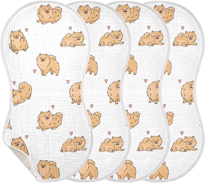vvfelixl Baby Burp Cloths Funny Pomeranian Spitz Dogs Baby Newborn Cotton Burping Cloths Set Baby Washcloths 4 Pack