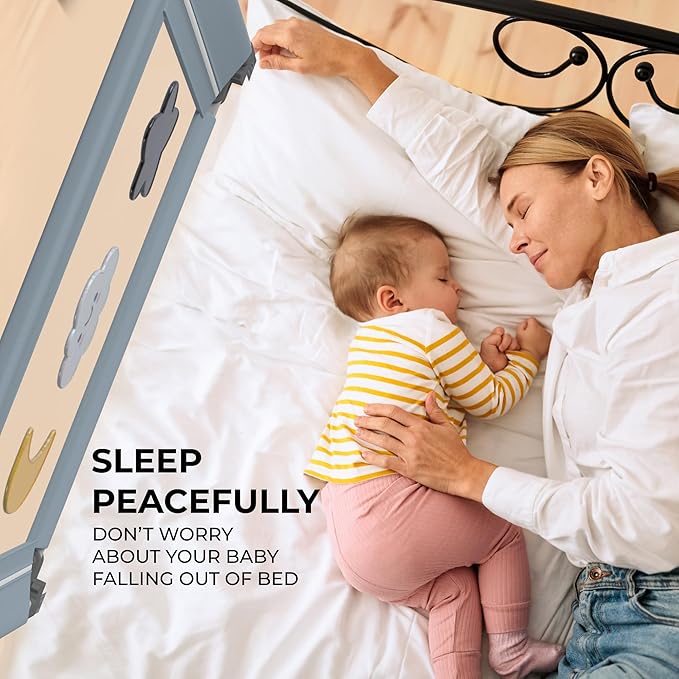 Bed rail for toddlers with adjustable high and foldable design for enhanced safety, Suitable for all mattress sizes toddler bed rails for cosleeping, Machine washable baby bed rail guard, Blue