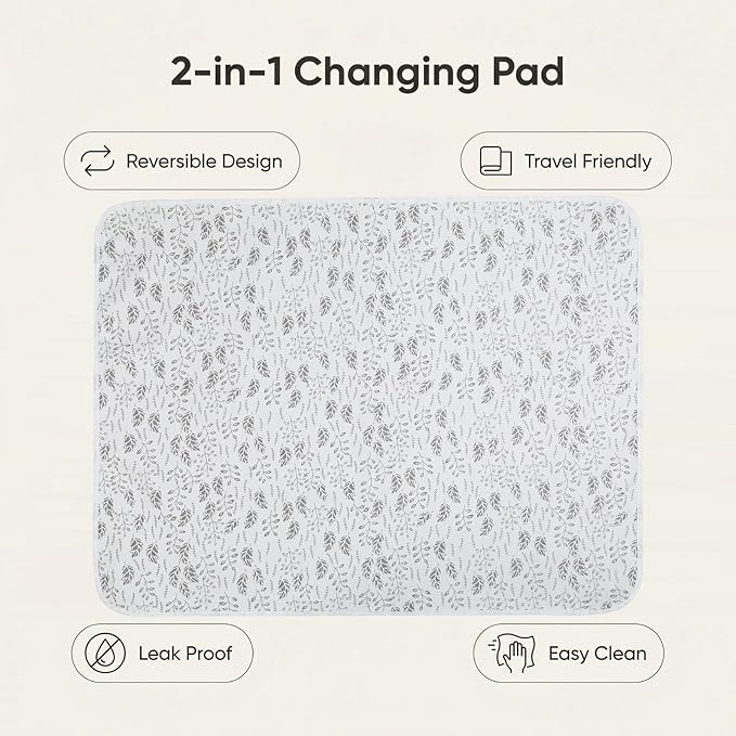 Baby Diaper Changing Pad, 19.7"x25.6" Waterproof Changing Pad Liners with 100% Muslin Cotton Front Top and Leather Back, Soft and Absorbent Portable Changing Mat for Travel, Changing Station