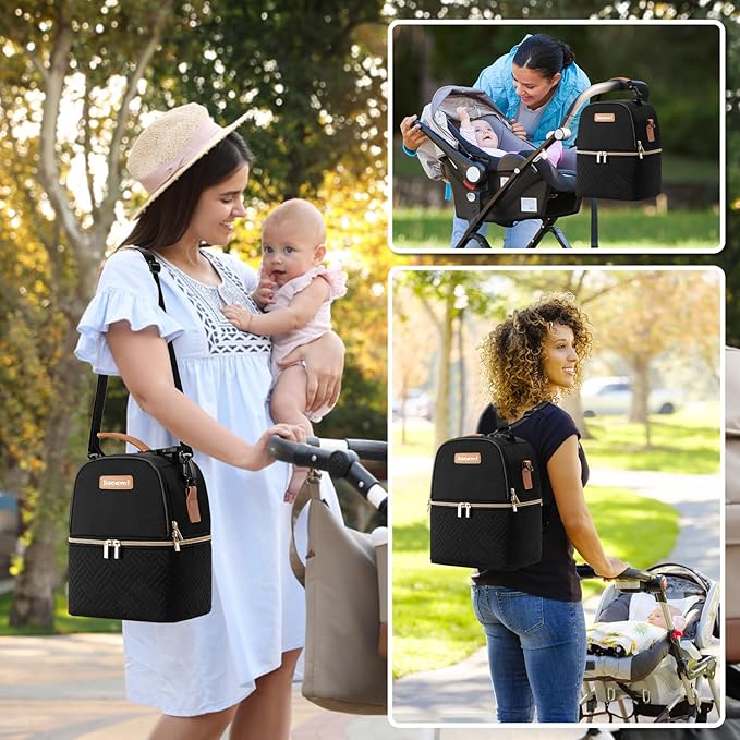 Breastmilk Cooler Bag with Ice Pack & Mat Fit 6 Bottles Up to 9 Ounce, Breast Milk Pump Cooler Bag for Moms Daycare,Work&Travel, Black