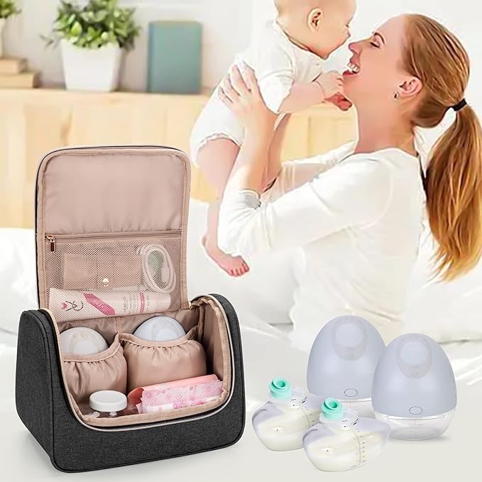 Luxja Wearable Breast Pump Bag (with a Waterproof Mat) Compatible with Momcozy and Elvie Breast Pump, Carrying Case for Wearable Breast Pump and Extra Parts (Patent Pending), Black