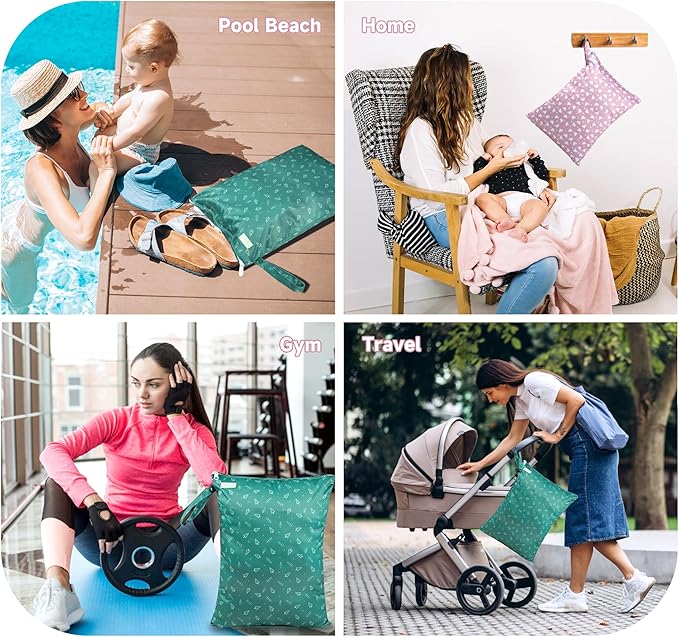 wegreeco Wet Dry Bag for Baby Swimsuit, Small Wet Dry Bag for Clothes Diaper and Breast Pump Parts, Large Baby bag for Travel,Gym Clothes,Beach,Pool,Extra Clothes (White Clouds)