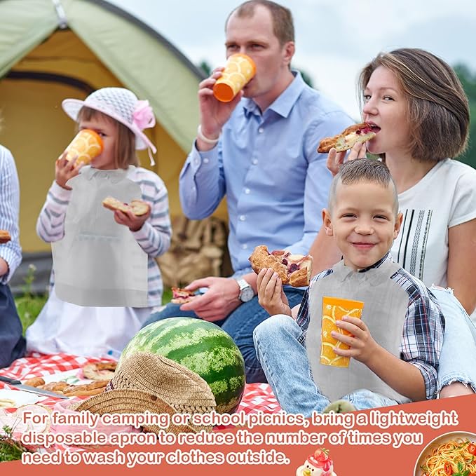 Skicuff 500 Pcs Disposable Plastic Bibs Bulk for Kids 11" x 15.75" Children Eating Bibs with Crumb Catcher for Toddlers (Silver Ash)