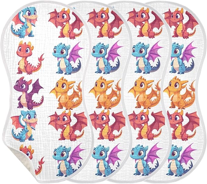 vvfelixl Muslin Burp Cloths Cute Little Dragons Baby Washcloths for Baby Girl Boys 2 Pack
