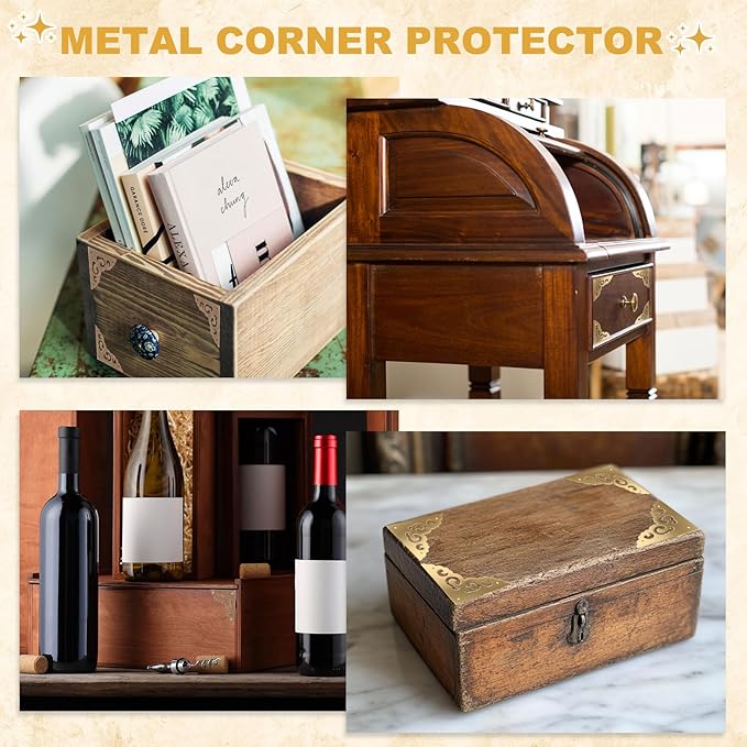 uxcell 4Pcs Brass Corner Protector 3.1 Inch Metal Corner Protector with Mounting Nails Box Edge Guard Retro for Cabinets Speaker Corners Furniture Decorative (Brass)