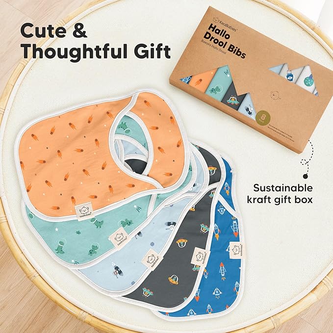 KeaBabies 8-Pack Bibs for Baby Girl, Boy - Pullover Large Baby Bibs for Drooling and Teething Infant, Newborn, Soft & Absorbent Organic Cotton, Long Torso Coverage Keep Toddler Clean & Dry (Cosmo)
