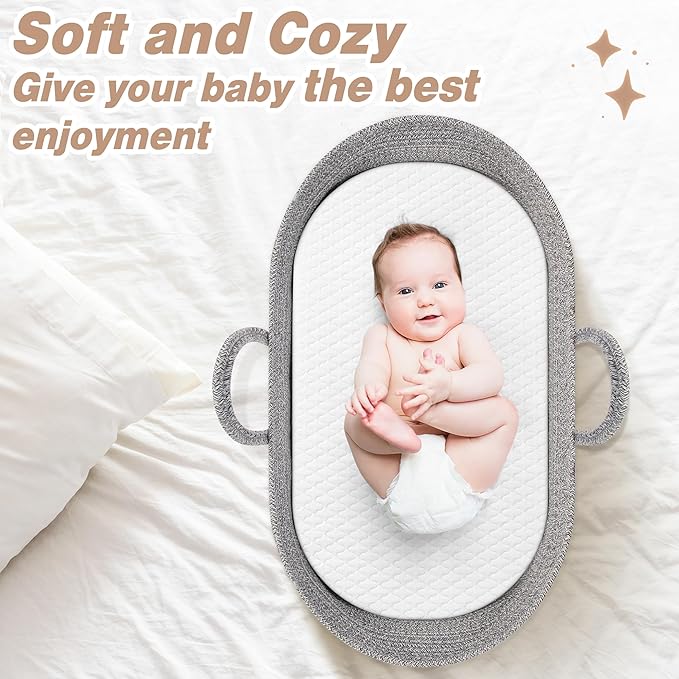 Pro Goleem Baby Diaper Changing Basket, Portable Easy to Clean Moses Basket for Newborn Babies with 1 Foam Pad 2 Waterproof Pad Covers and 1 Diaper Caddy Organizer