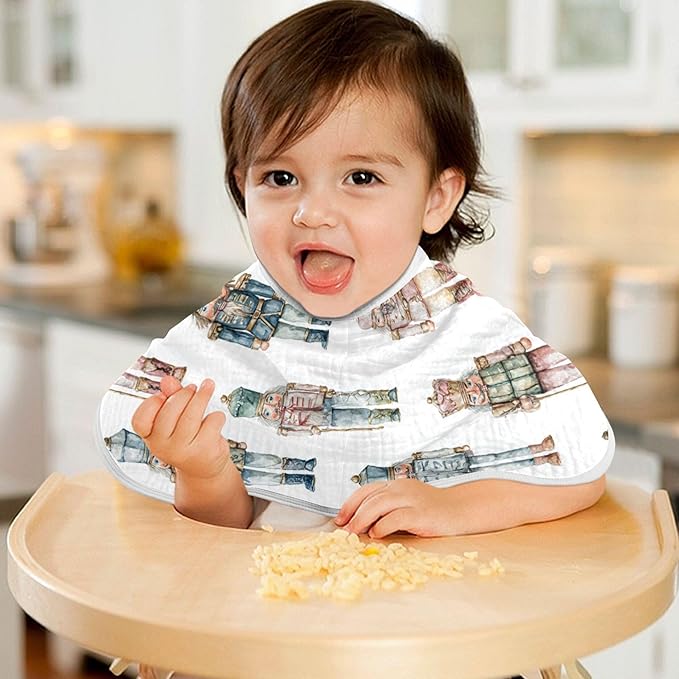 Retro Christmas Nutcracker Burp Cloths Baby Boys Girls Absorbent Soft Cotton Burping Cloths Rags, 2 Pack