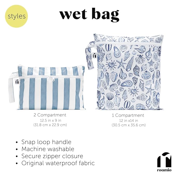 Bumkins Roamio Waterproof Wet Bag for Baby, Travel, Swim Suit, Cloth Diapers, Pump Parts, Pool, Beach, Gym Clothes, Toiletry, Hook to Stroller, Daycare, Zip Reusable Wetdry Packing Pouch, Multi Check