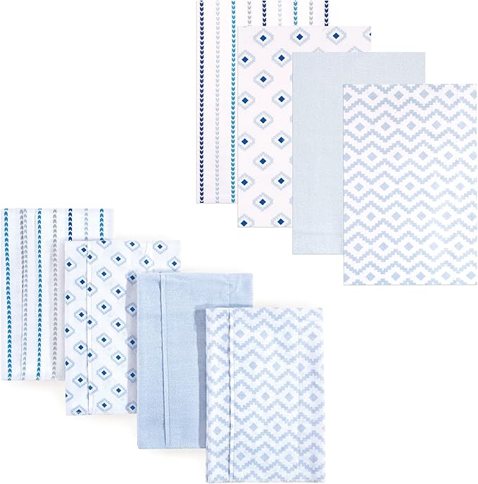 Hudson Baby Unisex Baby Cotton Flannel Burp Cloths and Receiving Blankets, 8-Piece, Boy Modern, One Size