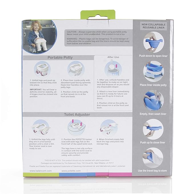 Potette Plus Potty Value Pack: Kalencom 2in1 Potette Plus Portable Potty and Reusable Collapsible Liner for Home Use (White/Gray)