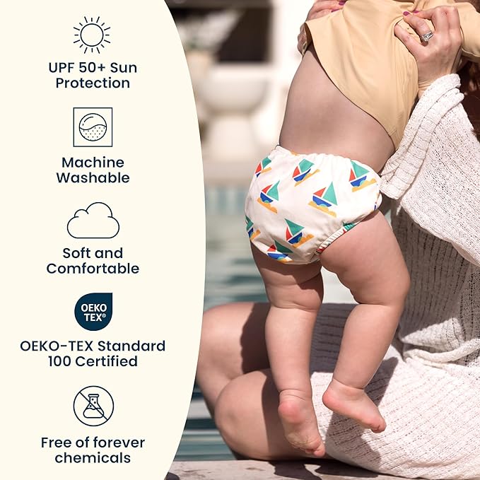 Tiny Twinkle Pull-Up Reusable Swim Diapers 2-Pack | Waterproof and UPF 50+ Sun Protection | Lightweight and Absorbent | Machine Washable(Sage,Black Checkers,0-6M)