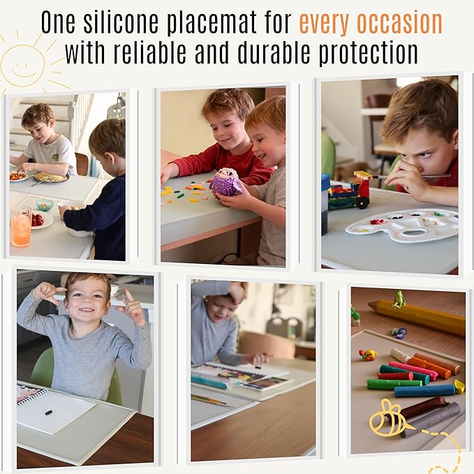 Silicone Placemats for Toddlers & Kids with Angle-Protective Safety Edge – Baby Placemats for Restaurants & Dining Table – Non-Slip & BPA-Free Food Mat – 1.5mm Thick, 18"x12", Vanilla Cream