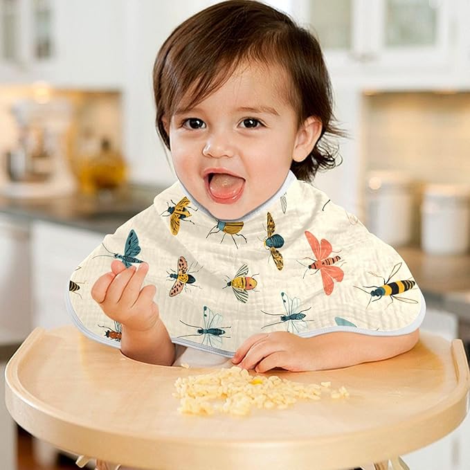 Insects Pattern Cute Burp Cloths Baby Boys Girls Absorbent Soft Cotton Burping Cloths Rags, 4 Pack