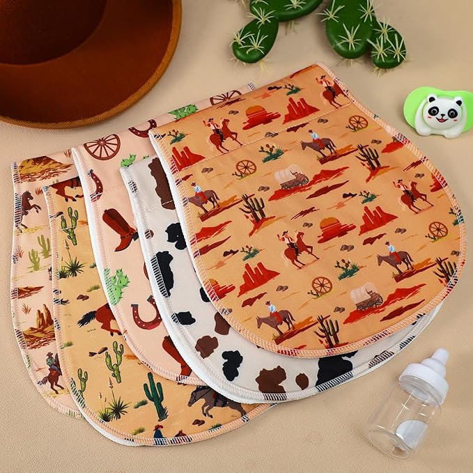 5 Pack Western Baby Burp Cloths Soft Absorbent Spit up Rags Cowboy Burp Cloths Wild West Burping rag for Boy Girl Newborn Gifts Nursery Decor, 19 x 9 Inches