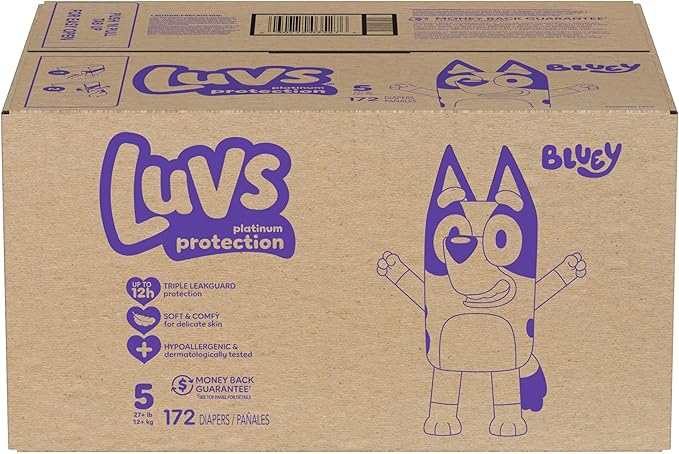 Luvs Diapers - Size 5, 172 Count, Bluey Platinum Protection Baby Diaper