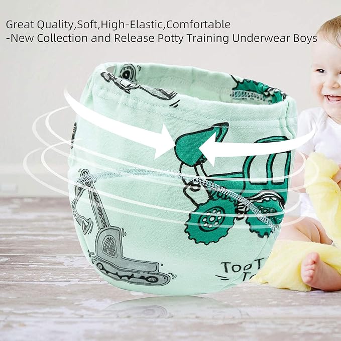 Joyo roy Soft Potty Training Pants 4 Packs Reusable Toddler Training Underwear 18-24 Months 100% Cotton Absorbent Kid Confident Potty Training Underwear for Boys Stretchable Waterproof Pee Pants