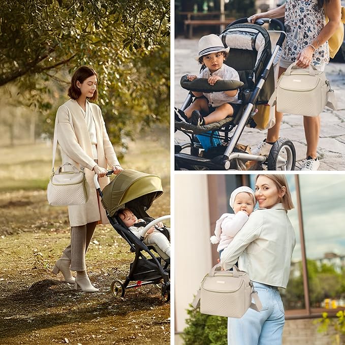 Wearable Breast Pump Bag,Breastmilk Cooler Travel Bag Compatible with Momcozy/Eufy/Elvie/Willow/Medela Breast Pump with Ice Pack and Water Resistent Mat for 6 Baby Bottles Up to 9 Ounce,Khaki