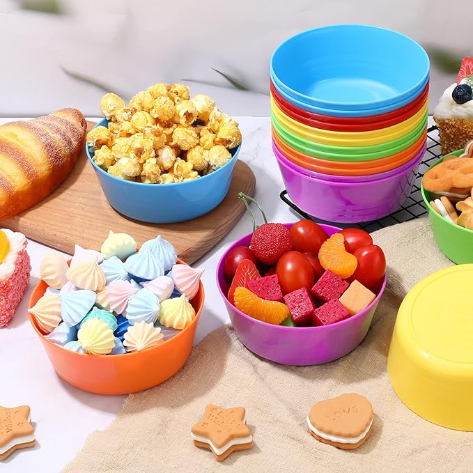 Foaincore Kids Plastic Bowls 10 oz Cereal Snack Microwave Dishwasher Safe Toddler Bowls Kids Colorful Snack Children Salad Dessert Soup Supplies