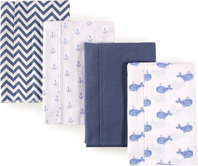 Hudson Baby Cotton Poly Flannel Burp Cloths Multipack, Whale 8-Pack, One Size