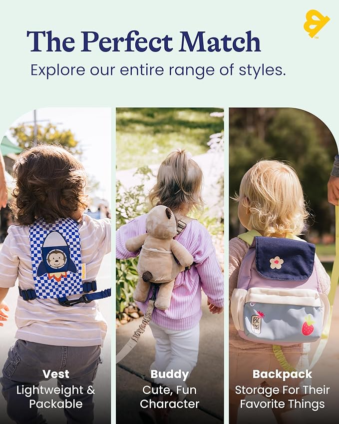 GoldBug Toddler Safety Harness and Bungee Tether - Patchwork Berry