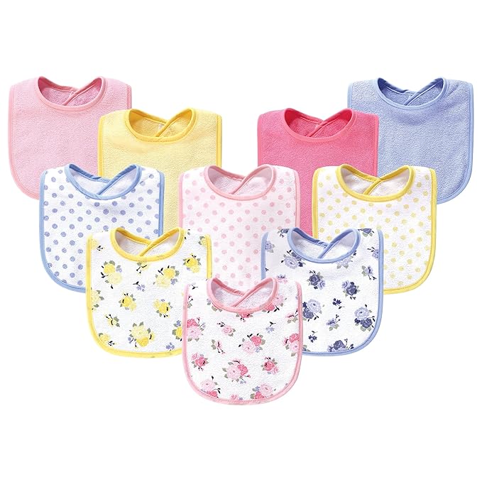 Luvable Friends Unisex Baby Cotton Terry Bibs, Floral, One Size