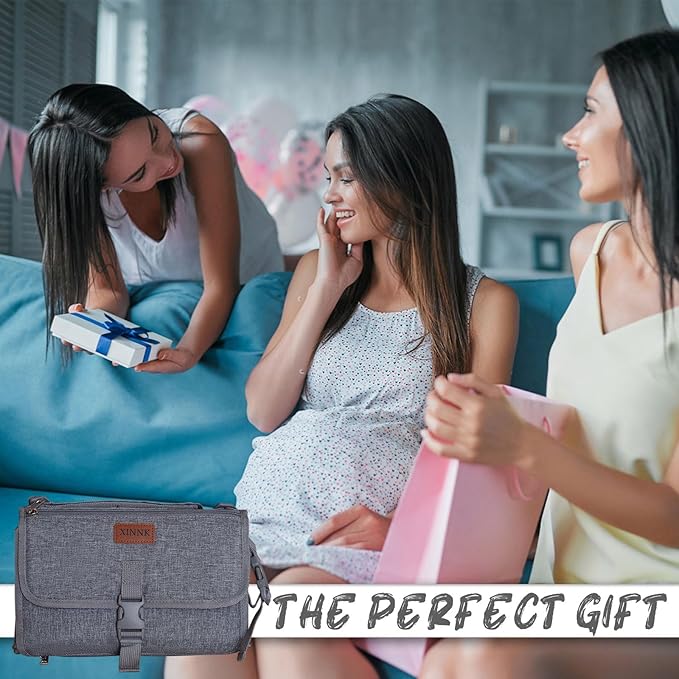 Portable Changing Pad for Baby, Travel Diaper Changing Pad for Newborn, Waterproof Baby Changing Mat, Foldable & Detachable Diaper Changing Station with Baby Wipes Pockets(Grey)