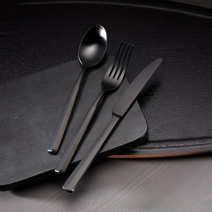 Oneida Silverware Set, Ryder Satin Black 20-Piece Flatware Set, Service For 4, 18/0 Stainless Steel, Dishwasher Safe, Cutlery Sets, Kitchen Utensils Sets, Knives Spoons And Forks (Black, 20 Pieces)