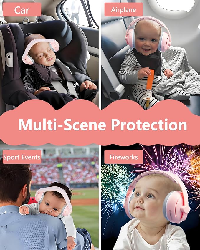 2 in 1 Baby Ear Muffs, Noise Reduction Earmuffs & Adjustable Headband for Baby, Hearing Protection Headphones
