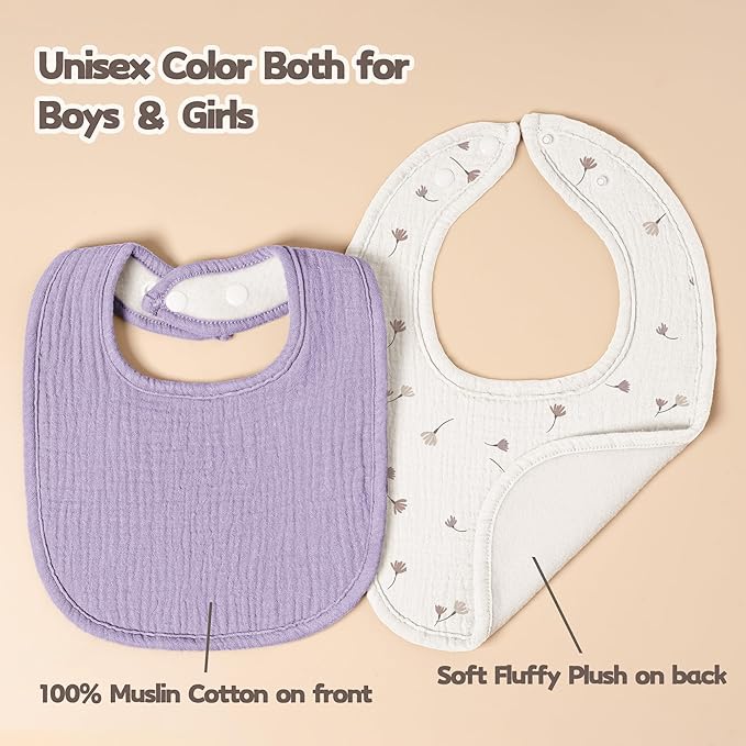 Susurration Muslin Baby Drool Bibs 10Pack Soft Square Adjustable Bandana Bibs for Unisex Baby Girls & Boys