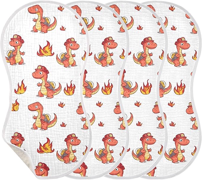 vvfelixl Firefighter Dinosaur Burp Cloths for Baby Boy Girls Baby Washcloths Burp Rags 1 Pack